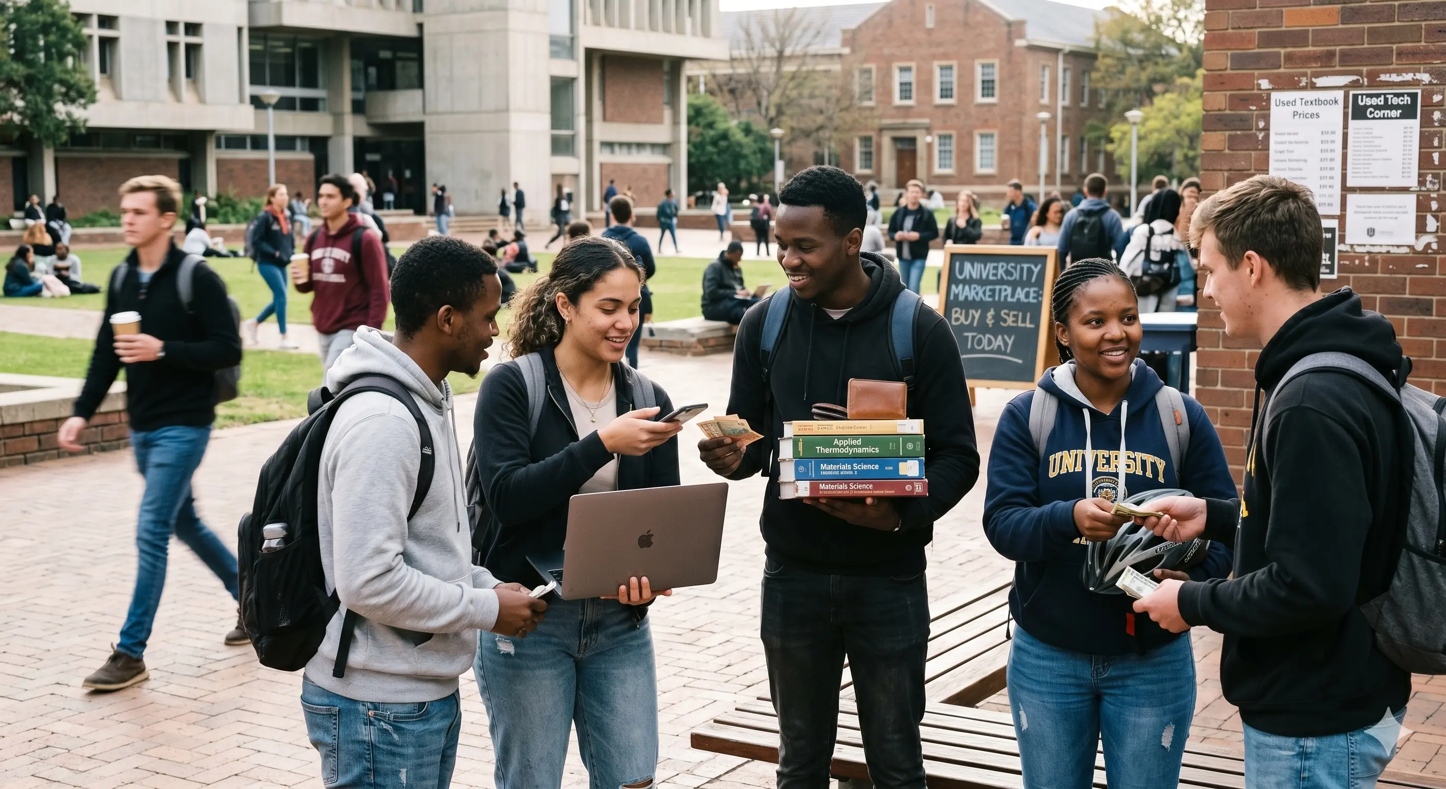 Students exchanging goods on campus